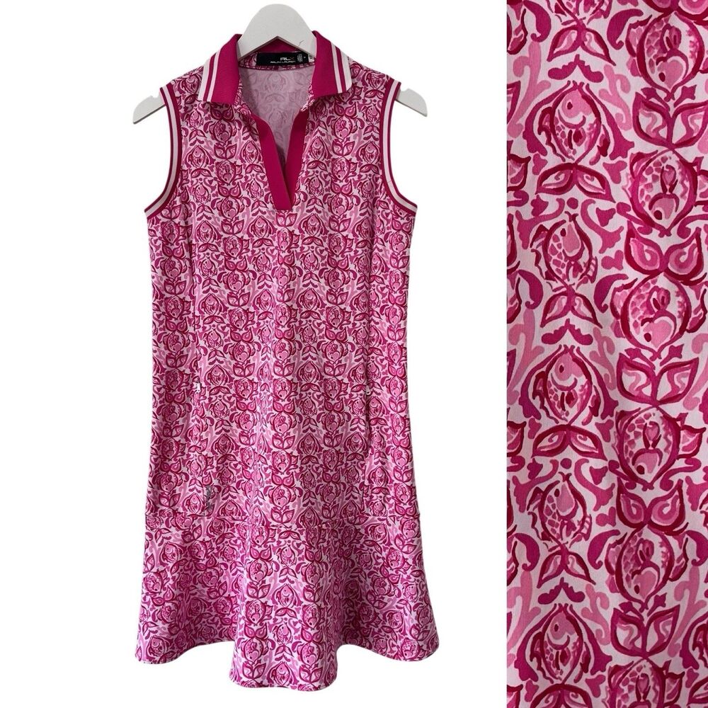 RLX Golf Ralph Lauren Performance Interlock Polo Dress Medium Pink Fish FLAWED